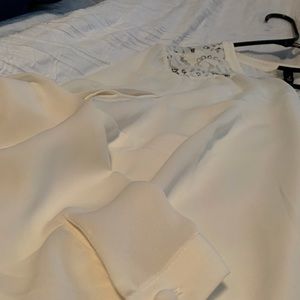 White blouse with lace partial lace back